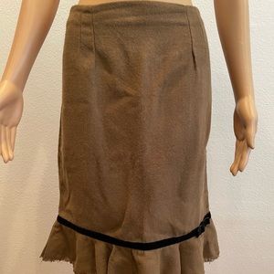 Poema USA Brown Wool Skirt with Black Belt at Bottom of Peplum Skirt